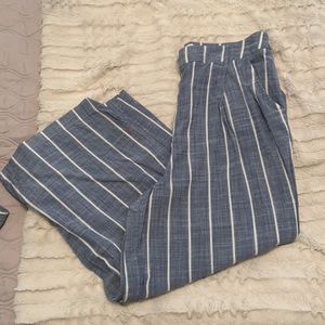 Linen Blue +White Cropped Pants